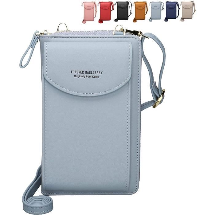 Sac à Bandoulière pour Téléphone Portable Femmes Cuir PU Porte Monnaie Téléphone Portable Pochette Porte Carte--(Bleu Clair)