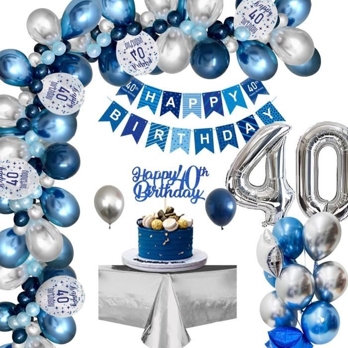 Decoration anniversaire homme 40 ans, anniversaire bleu argent 40e