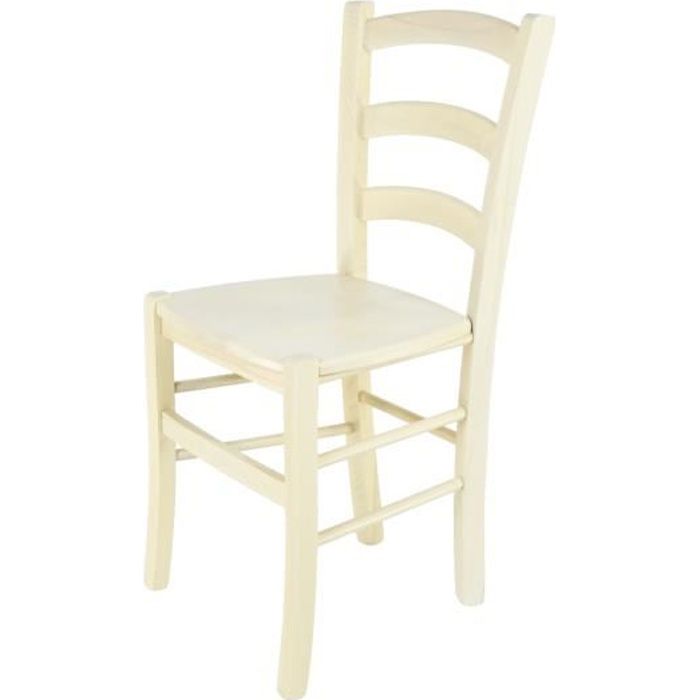 Tommychairs - Chaise cuisine VENICE robuste structure en bois de hêtre peindré en aniline couleur blanche et assise en bois