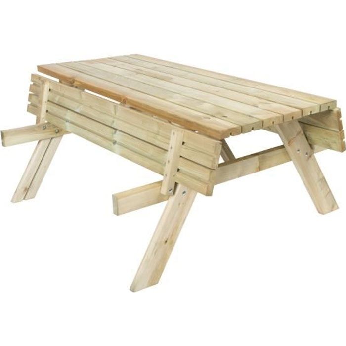 table pique-nique bancs pliables 200 bois traité gardiun 198x154x74 cm 42 mm 6-8 personnes