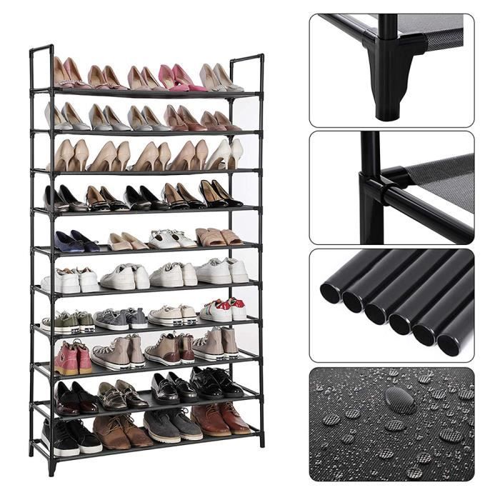 YGONGMYL Étagères à Chaussures XXL Armoire Rangement pour 50 Paires - Métal + Tissu Non tissé - (10 Niveaux / Noir / 100x 30x 176cm)