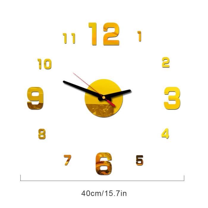 Grande Horloge Murale Moderne 40 cm 3D Autocollante adhésive Mouvement Silencieux Ultra Précis Cadran Alliage Aiguilles Aluminium Décor Salon Cuisine Chambre Installation Facile DIY Design Élégant