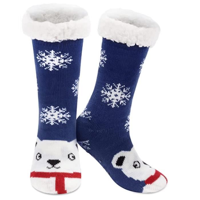 Chaussons Chaussettes Femme-Chaussettes Pantoufles,Chaussette Animaux  Polaire Tricotées Antidérapantes Doublées Fourrées Hiver Chaud