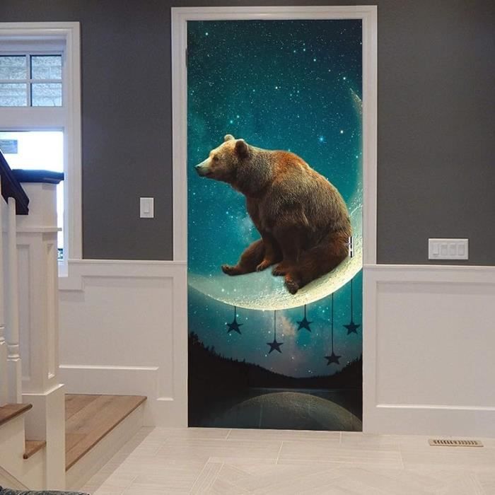Autocollant De Porte 3D Cheval - Sticker PVC Imperméable Amovible 63x205 Cm - Déco Trompe-l'œil Pour Intérieur - 9