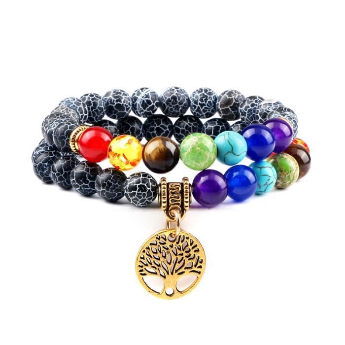Bracelet Perles œil De Tigre 7 Chakras - Fait Main, Taille Sur Mesure, Neuf Sans Emballage