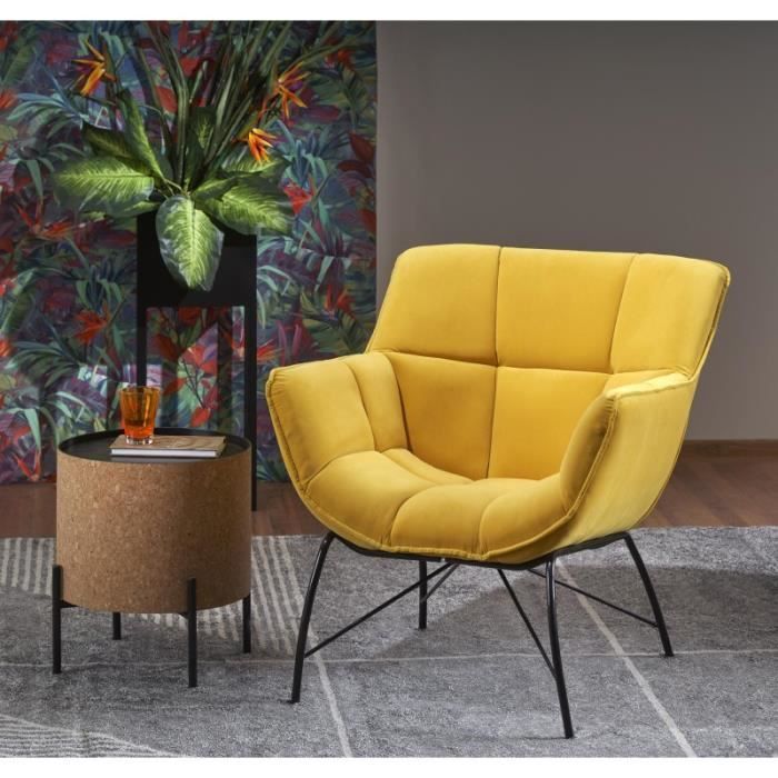 fauteuil en tissu velours 74 x 73 x 78 cm - jaune