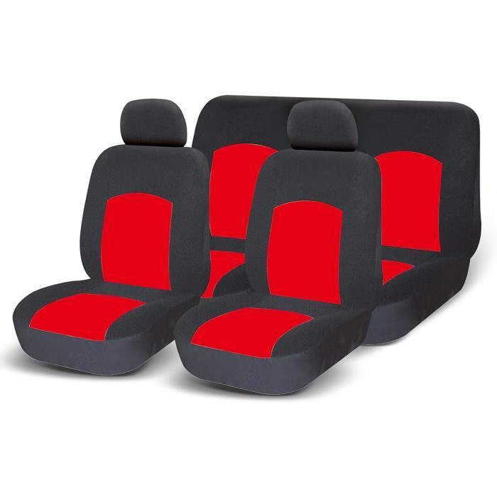 Housses De Siège Auto Universelles 9 Pièces - Tissu Respirant - Installation Facile - Rouge (Plusieurs Couleurs)