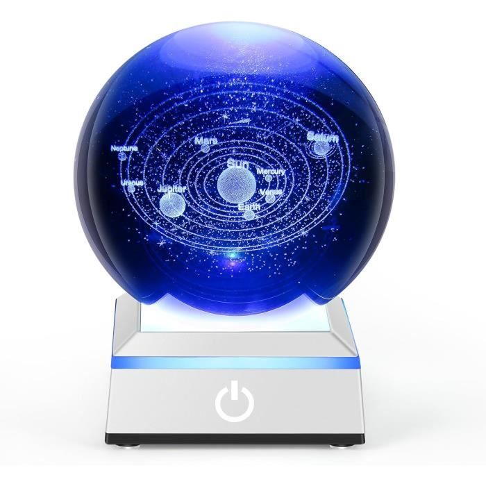 Veilleuse En Forme De Boule De Cristal Galaxie Spatiale Avec Base En Bois Gravée 3D, Système