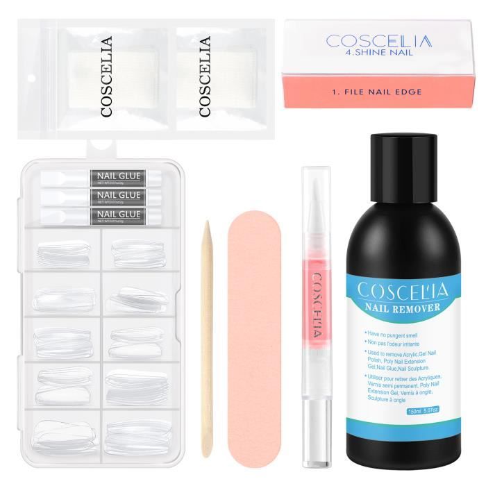 COSCELIA Kit Dissolvant Liquide Nail Remover Wraps Outils Vernis Gel