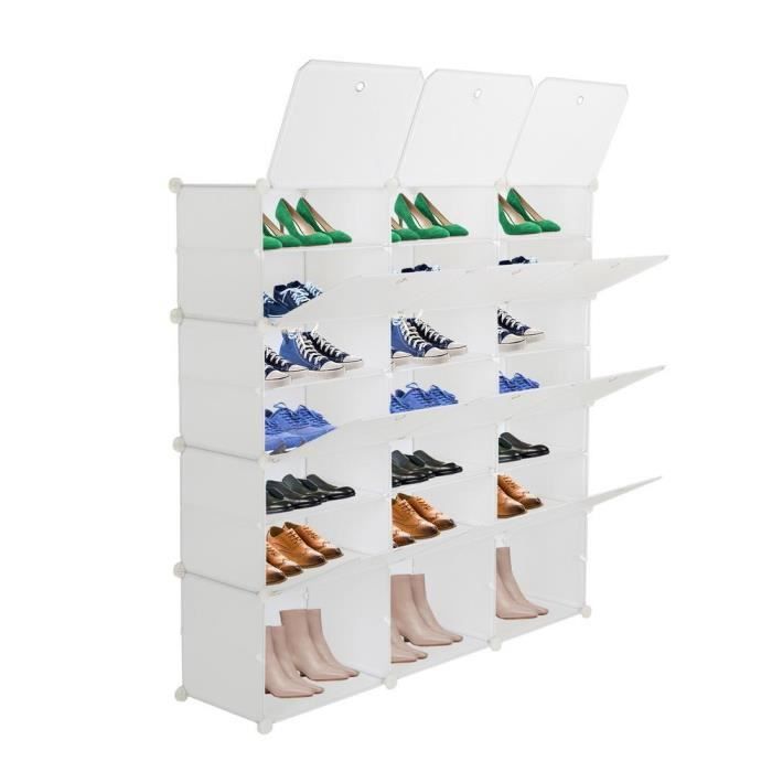 Meuble Armoire à Chaussures 6 Cubes 6 Etagères Modulable de Rangement avec  Portes Plastique - Cdiscount Maison