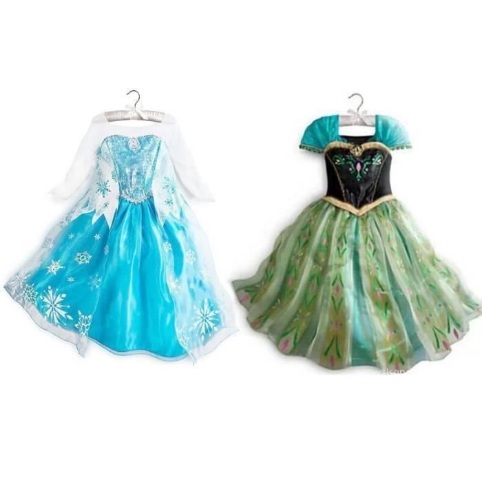 ELSA & ANNA Robe Princesse pour Filles - Déguisement Reine des Neiges pour  Filles - Robe Princesse Filles pour Fêtes, Anniversaires, Déguisements 