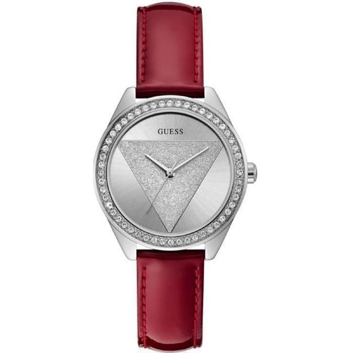GUESS  Montre Femme TRI Glitz en Cuir Rouge