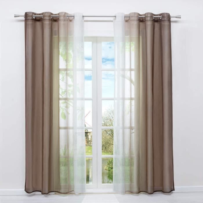 DWCN Lot de 2 voilages gris obrés – Rideaux sei-voilés en faux lin