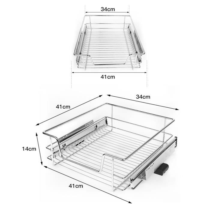 Tiroir télescopique de 41cm - JEOBEST - Lot de 2 rangements pour armoires meubles