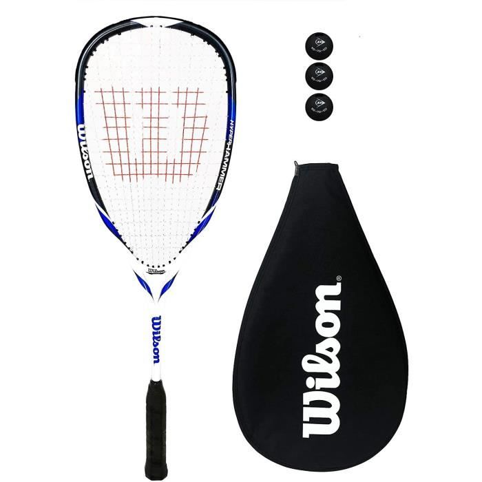 Raquette De Squash Wilson Hyper Hammer 120 PH - 120g, Graphite/carbone - Inclut 3 Balles Dunlop