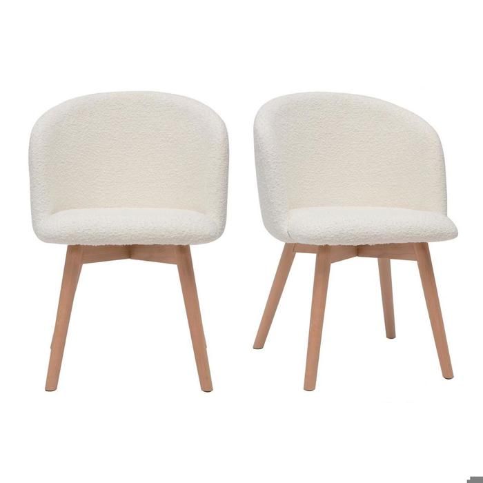 Miliboo - Chaises scandinaves en tissu effet laine bouclée blanc cassé et bois clair massif (lot de 2) VANITY