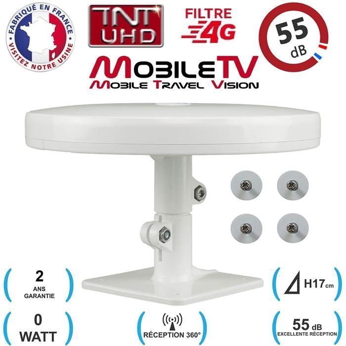 Antenne TV TNT UHD 4G Omnidirectionnelle 55dB avec Pieds MAGNÉTIQUES - Camping Car/Caravane/Fourgon- Omni Pro Plus Magnétique