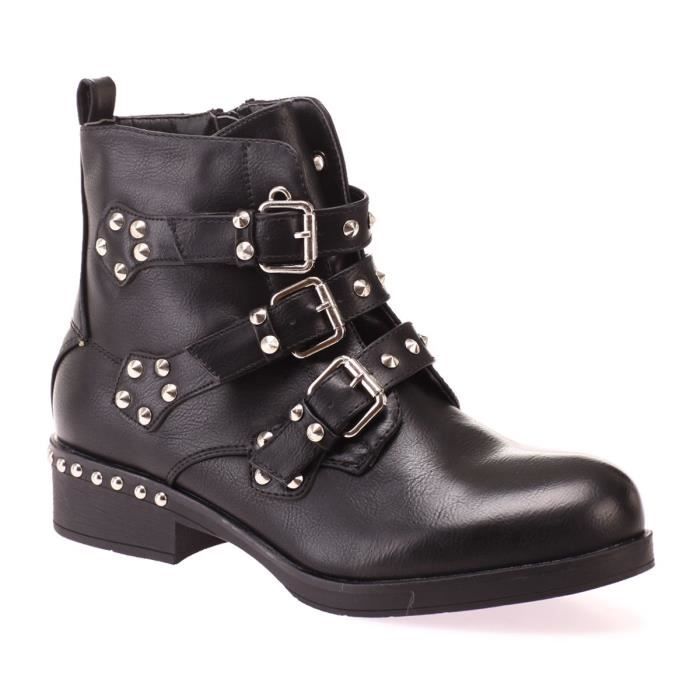 bottines noires avec perles et boucles