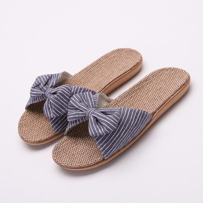 Tong tongs plateforme en lin pour femmes chaussures d int rieur