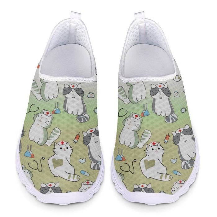 Minetom Mocassins Femme Plates Imprimé Chat Mignon - Chaussures Bateau Confortables Conduite & Loisirs