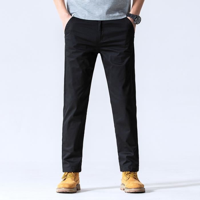 Pantalon Homme Chino en Coton Stretch Coupe droite Casual Couleur unie Noir  - Cdiscount Prêt-à-Porter
