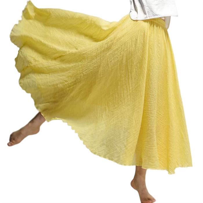 jupe longue froncée en popeline de coton - Light Yellow | FR