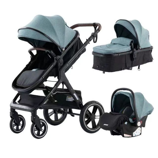 Poussette 3 en 1 Bébé Enfant Siège-Auto Nacelle Réversible Réglable Haute Qualité Roues increvables Luxe Noirbleu.swapbuyfr