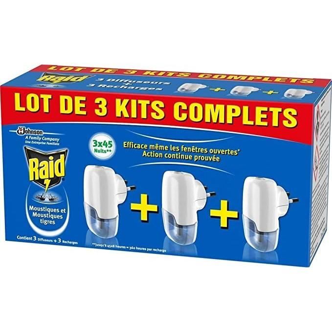 RAID 3 Kits Complets : Diffuseur Electrique Liquide anti-moustiques 45  nuits + 1 recharges - 27 ml - Cdiscount Au quotidien