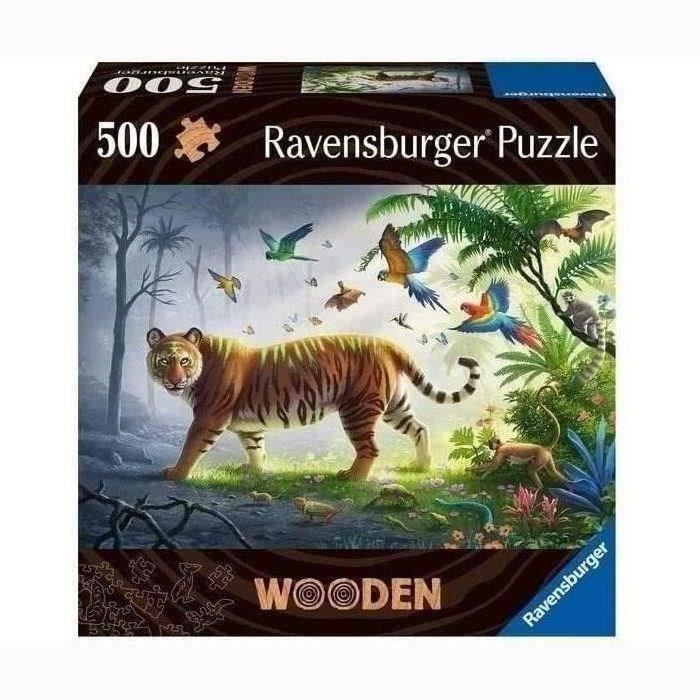 puzzle en bois tigre de la jungle 500 pièces robustes et naturelles dont 40 figurines en bois (whimsies), qualité premium - pour enf