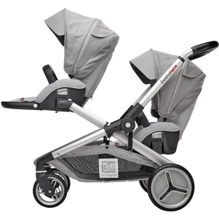 RED CASTLE Poussette double Evolutwin - Dès la naissance - Jusqu'à 15kg - Dossier réglable - Gris