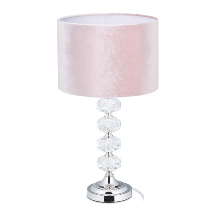 lampe de chevet rose cristal et velours - 10038914-0