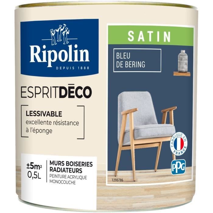 RIPOLIN Peinture murale toutes pièces, Ripolin - Bleu Bering Satin, 0,5L