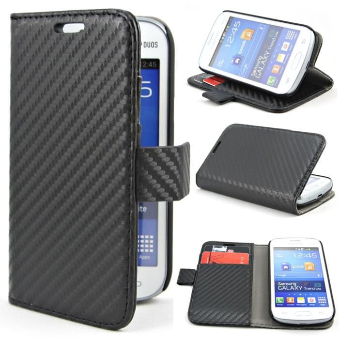 Pour Samsung Galaxy Trend Lite S7390 S7392 Gt S7390g Etui A Rabat Housse Fibre Carbone Pu Cuir Pochette Protection Noir Achat Housse Etui Pas Cher Avis Et Meilleur Prix Cdiscount