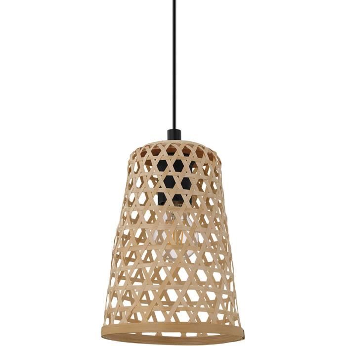 EGLO Suspension En Bois Vintage TOWNSHEND, Lampe De Salle à Manger Rétro, Luminaire Rétro Et Industriel à 3 Lampes, Douille E27, Lustre En Acier 31