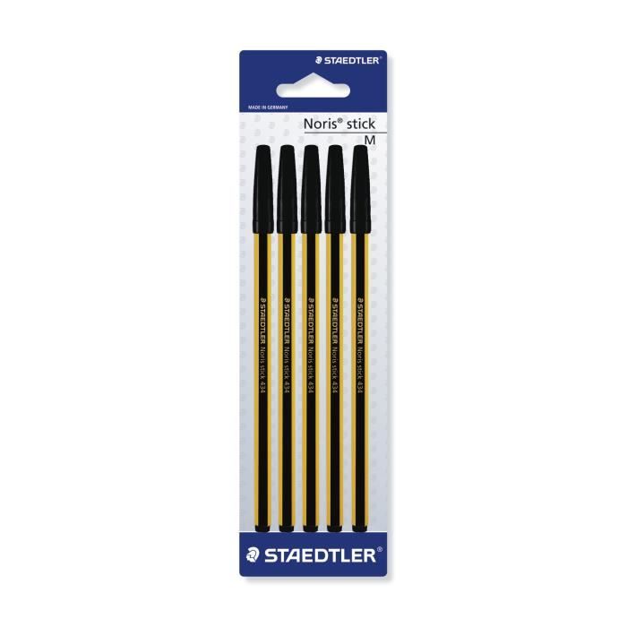 Staedtler 434 M9BK5I, Stylo Ã  bille, Noir, Jaune, Hexagonal, Allemagne, ISO 11540, Ampoule