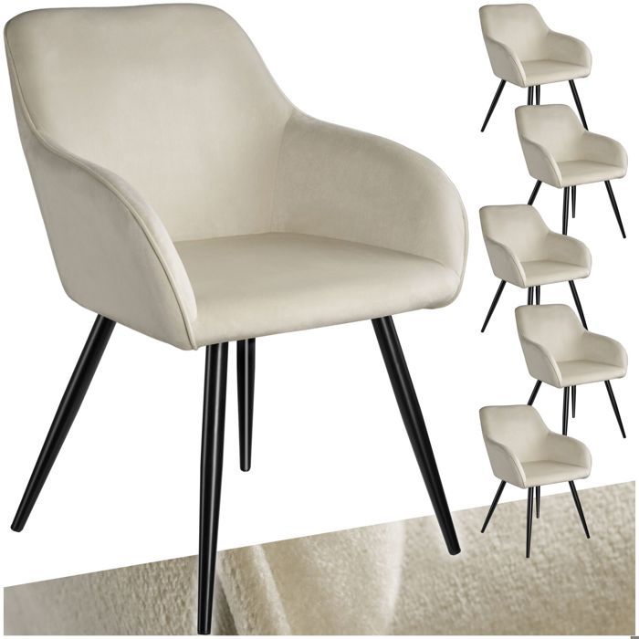 Chaise - TECTAKE - chaise scandinave - marilyn - rembourrée velours forme ergonomique embouts plastique 58x62x82 cm - crème noir