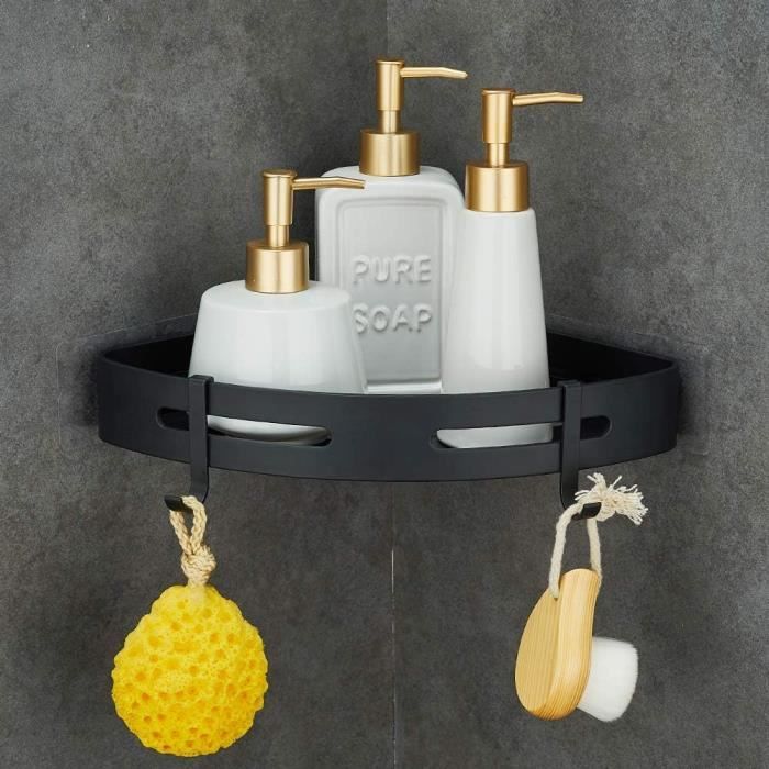 Lot De 2 étagères De Douche D'angle Sans Perçage - Support Adhésif - En Acier Inoxydable Noir - Charge Max 4 Kg