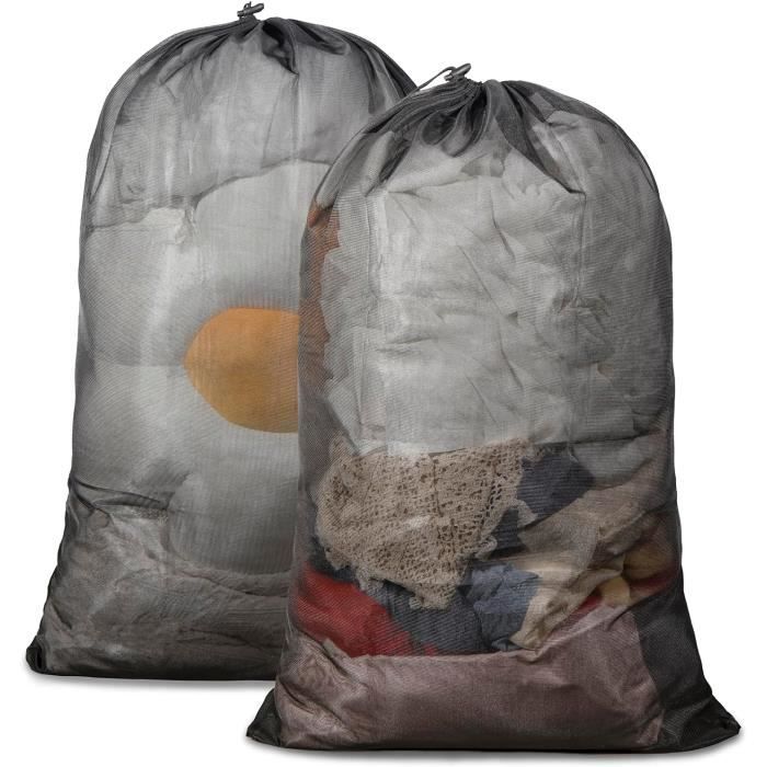 Sac à Linge En Maille Durable Avec Cordon Coulissant - Jaune Néon - Pour Rangement Pratique