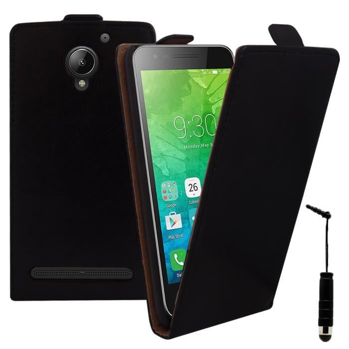 Pour Lenovo C2 k10a40 4G- Vibe C2 Power 5.0 : Etui Rabattable Verticale en  cuir PU + mini Stylet - NOIR - Cdiscount Téléphonie