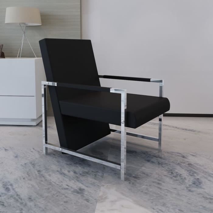 Noir Fauteuil avec pieds chromés Noir Similicuir Desgin classique -{9466}