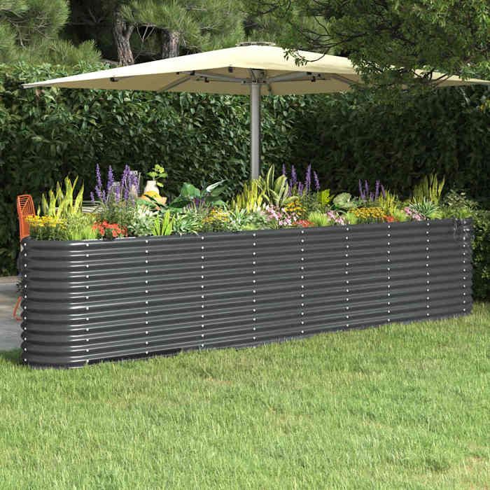 vidaXL Lit Surélevé de Jardin Pot à Fleurs Boîte à Plantes Lit Surélevé Patio Terrasse Extérieur Acier Galvanisé 332x40x68cm 318911