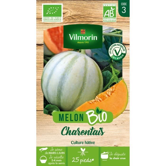 Graines potagères - VILMORIN - Melon Charentais bio - Culture hâtive - Chair parfumée et juteuse