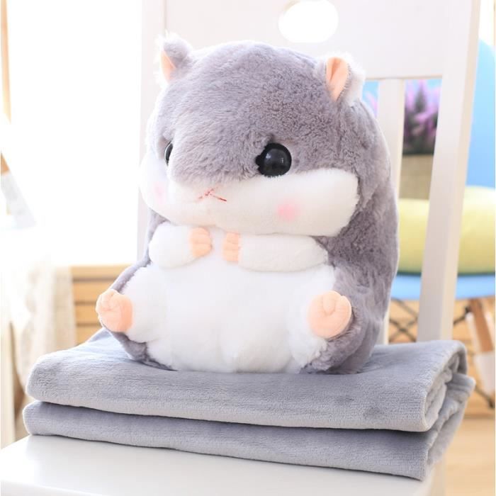 Belle peluche hamster et oreiller 2 en 1 avec une couverture polaire Super cadeau drole et doux pour enfant 50 x30 cm Gris Cdiscount