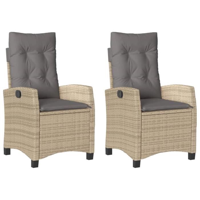 Chaises De Jardin Inclinables En Résine Tressée – Lot De 2, Grises, Avec Coussins Et Dossier Réglable - 10