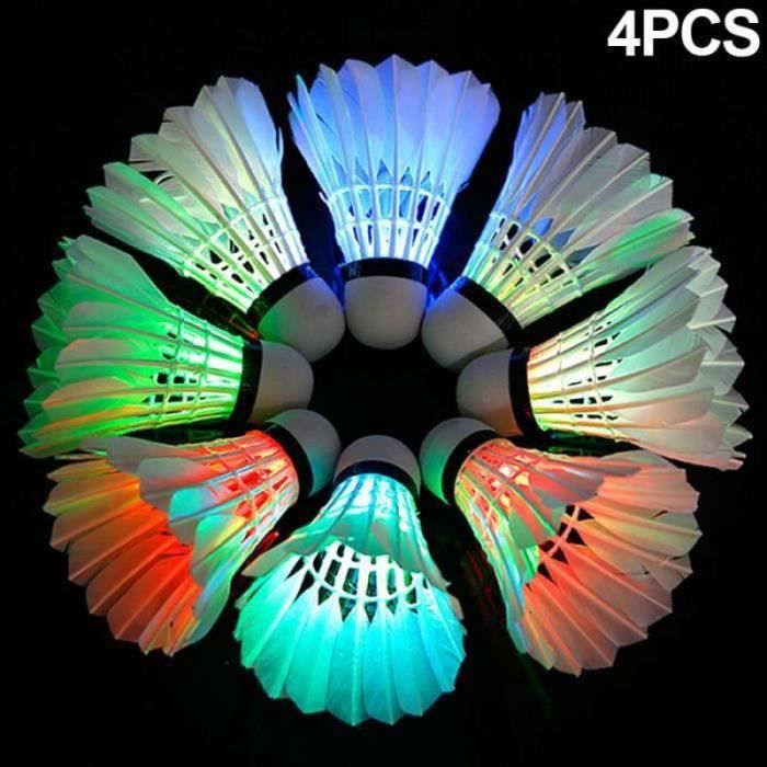 4 pcs colorés led lampe de volants de lumière nuit sombre plume de badminton
