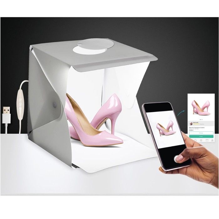 Boîte à Lumière Photo SenDeluz 50x50x50cm - 2 LED 5500K, 6 Fond