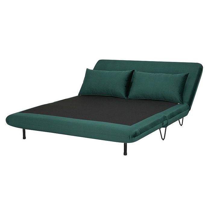 Canapé-lit Convertible Silda Beliani – 2 Places Velours Vert, Design Rétro, Couchage Simple