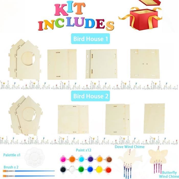 Kit de Maison D'oiseaux en Bois - Activité De Bricolage Pour Enfants, Kit De Bricolage Peindre | Projet D'apprentissage Créatif Enfants Kit De Développement Des Compétences Arts, Activité D'assemblage Kit de Maison D'oiseaux en Bois - Activité De Bricolage Pour Enfants, Kit De Bricolage Peindre | Projet D'apprentissage Créatif Enfants Kit De Développement Des Compétences Arts, Activité D'assemblage