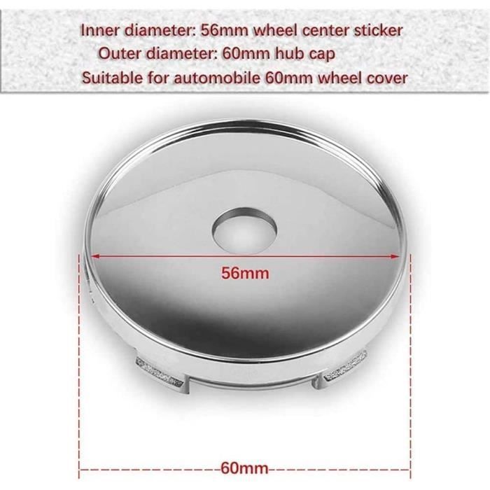 4X Cache-moyeu 56 Ou 60 Mm Diamètre Plastique ABS Avec Capuchon En Aluminium Anodisé Pour Jantes Enjoliveurs Accessoires Pour Voitures (Chrome, 56mm