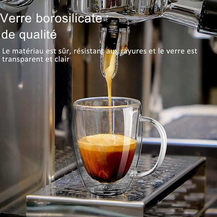 6x 350 ml Double Paroi Verre à Café, Tasses en Verre Borosilicate pour Thé,  Café